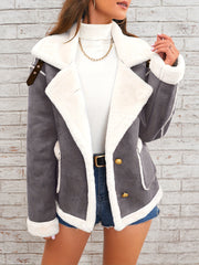 Womens Ultra - Soft Plush Lapel Jacket - Winter Warm Casual Outwear with Stylish Faux Fur Collar - Insulated Comfort, Trendy Design for Versatile Styling - veyora
