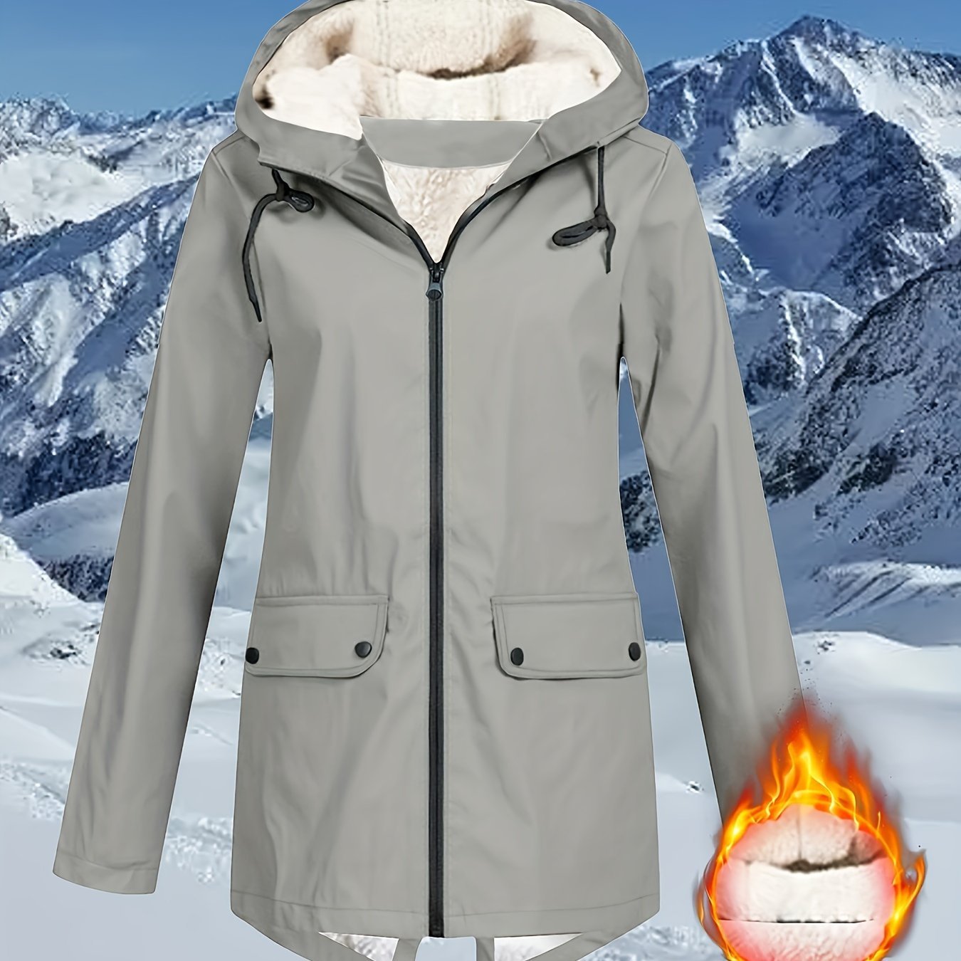 Women's High Quality Hooded Windbreaker Jacket - Navy Blue with Faux Fur Trim, Zippered Pockets, and Adjustable Hood for Outdoor Winter Activities, Cold Weather Apparel | Casual Outdoor Style | Plush Lined Comfort - veyora