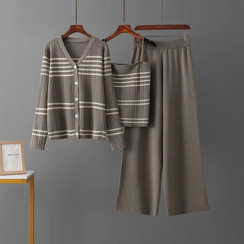 Comfortable Knitted Striped Set - veyora
