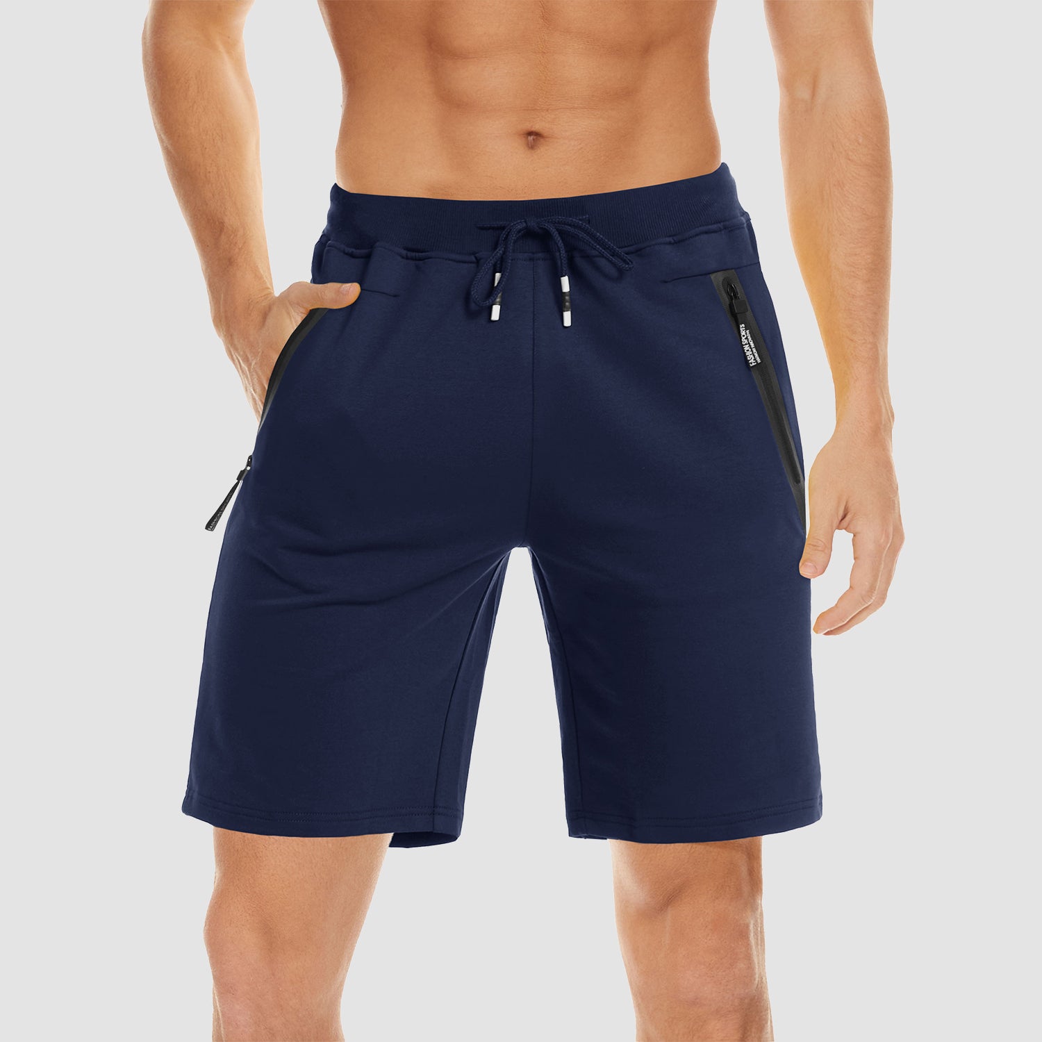 Men's Cotton Jogger Shorts - Elastic Waist, Zipper Pockets - veyora