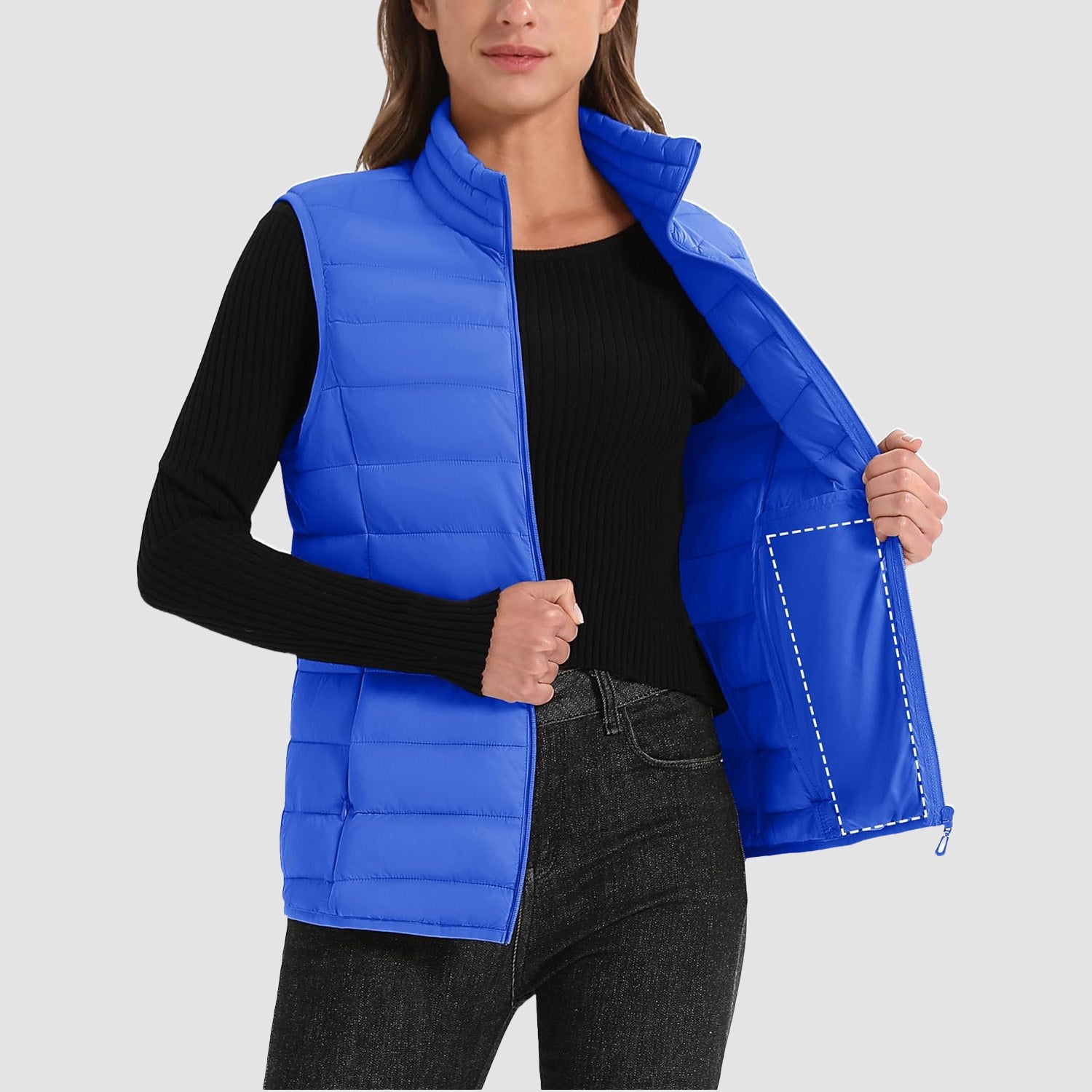 Women's Lightweight Puffer Vest with 4 Pockets & Stand Collar