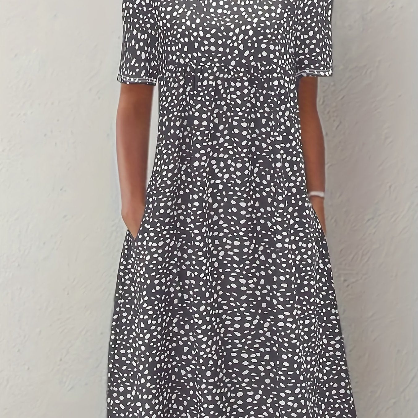 Boho Floral Print Dual Pockets Dress, Casual Crew Neck Short Sleeve Dress, Women's Clothing - veyora
