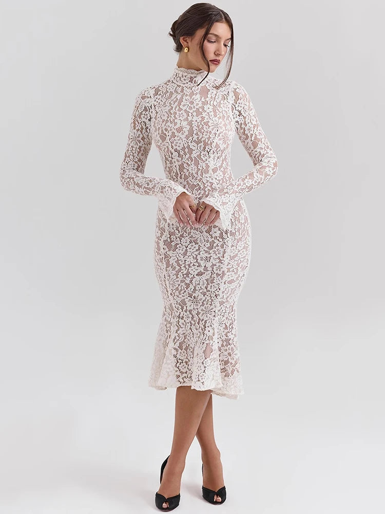 High Neck High Waist Lace Bodycon