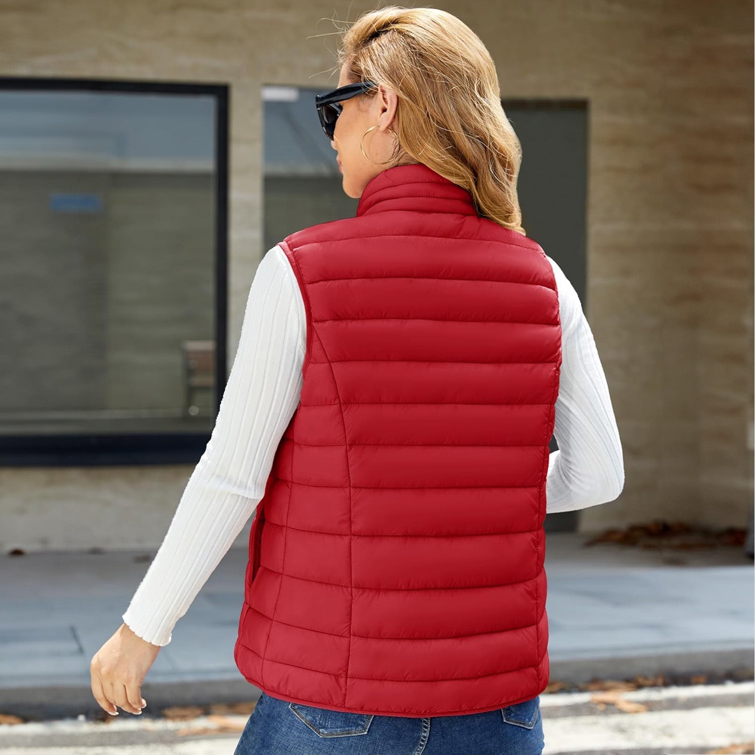 Women's Lightweight Puffer Vest with 4 Pockets & Stand Collar