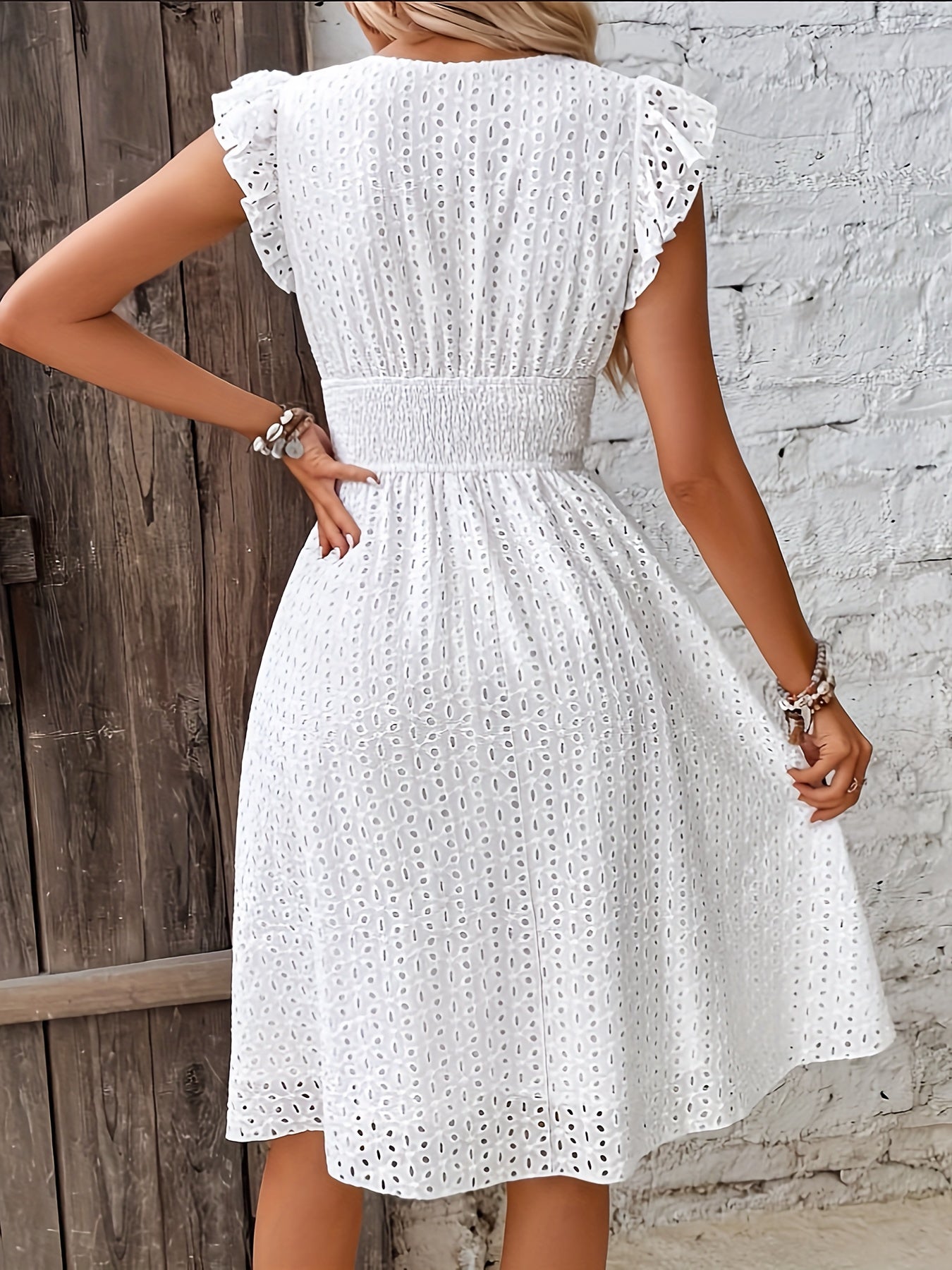 Solid Color Ruffle Sleeve A-line Dress - Chic Surplice Neck for a Flattering Silhouette, Delicate Ruffle Sleeves for Added Elegance - Perfect for Spring and Fall Seasons, Womens Stylish Clothing