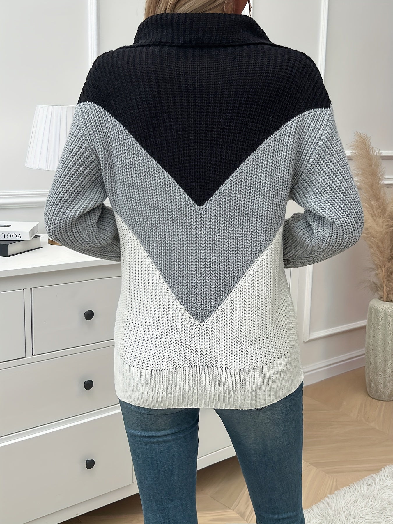 Vibrant Color Block Quarter Zip Sweater - Soft, Cozy, Long Sleeve Design for Fall & Winter - Women's Casual Clothing for Everyday Wear - veyora