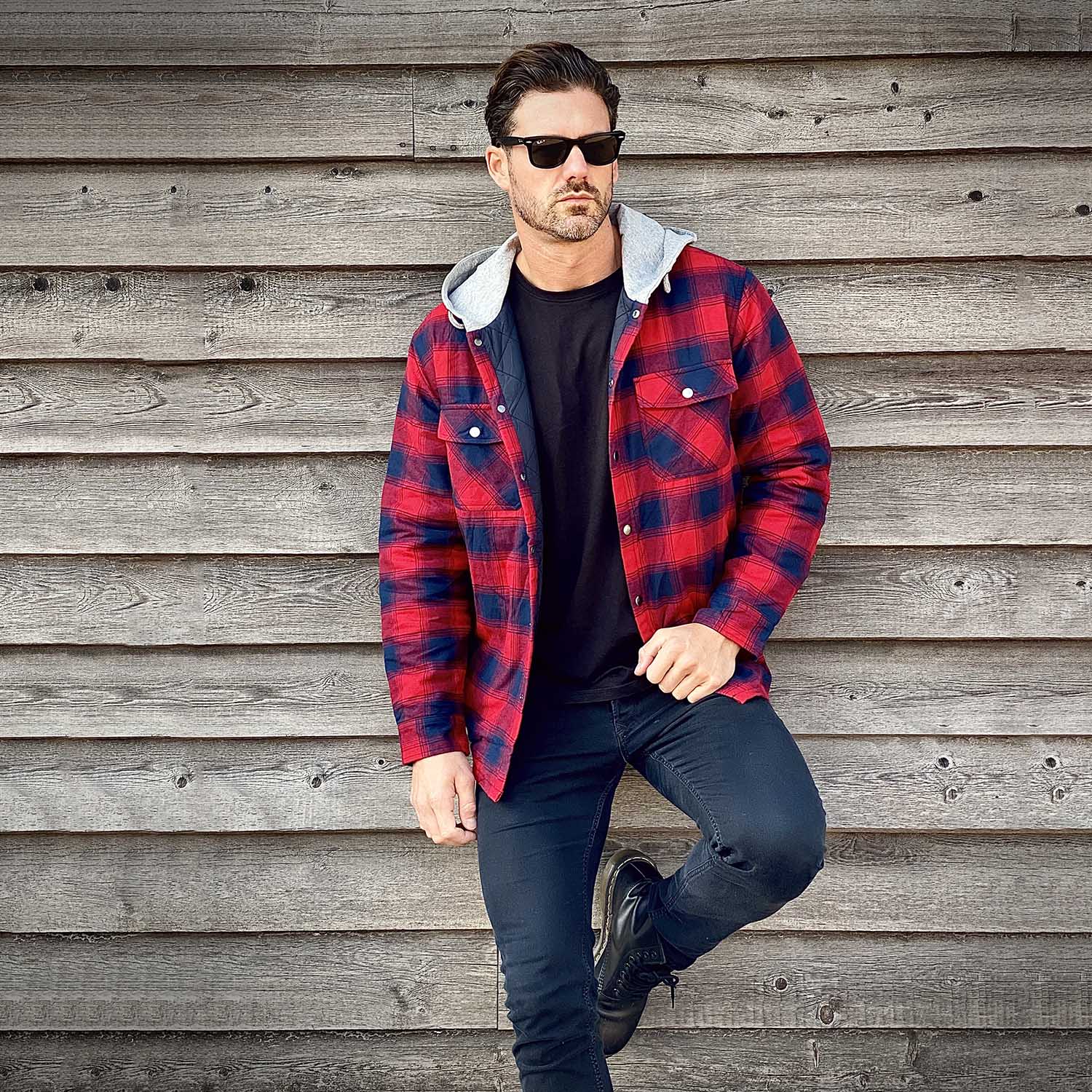 Men's Quilted Flannel Jacket with Hood – Warm & Casual - veyora