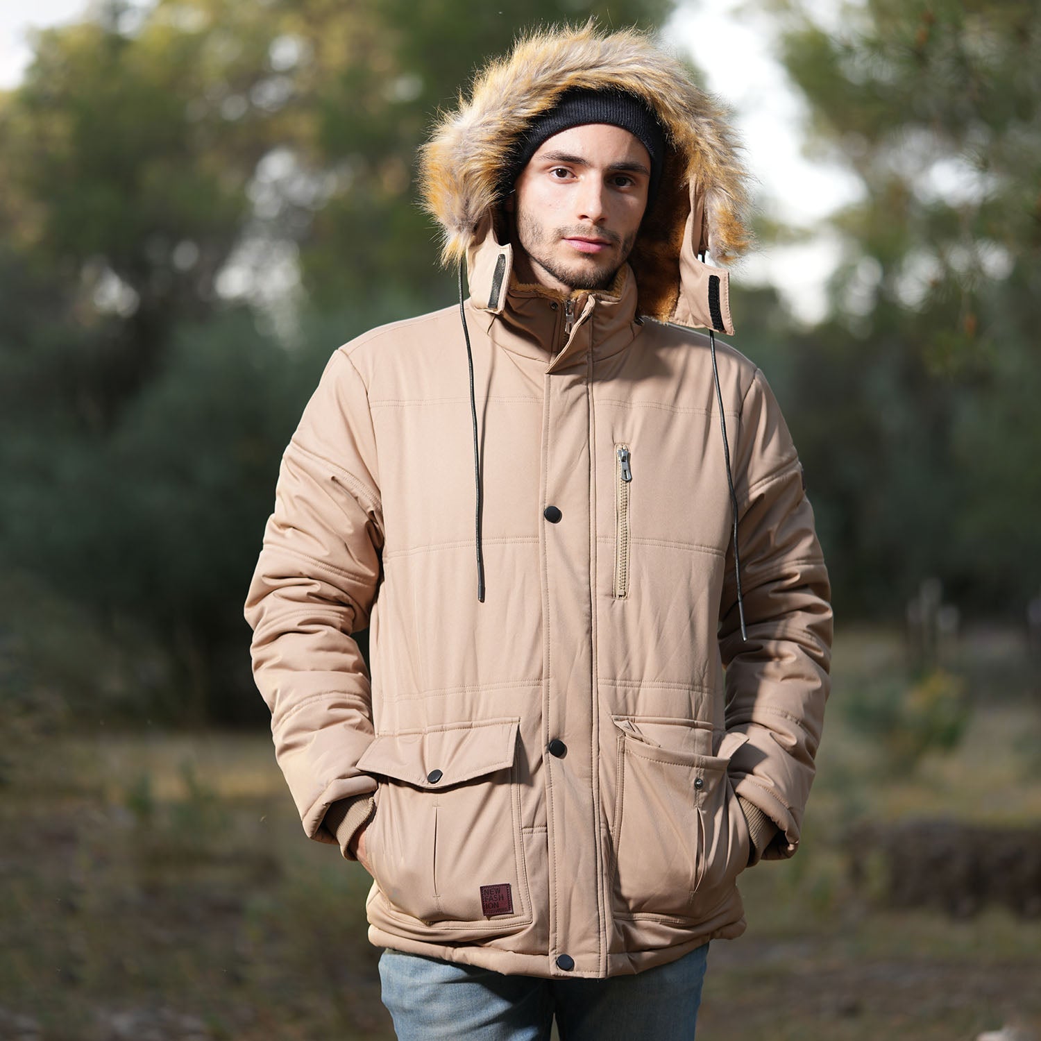Men's Fleece Lined Parka Jacket - Hooded Puffer Warm Coat - veyora