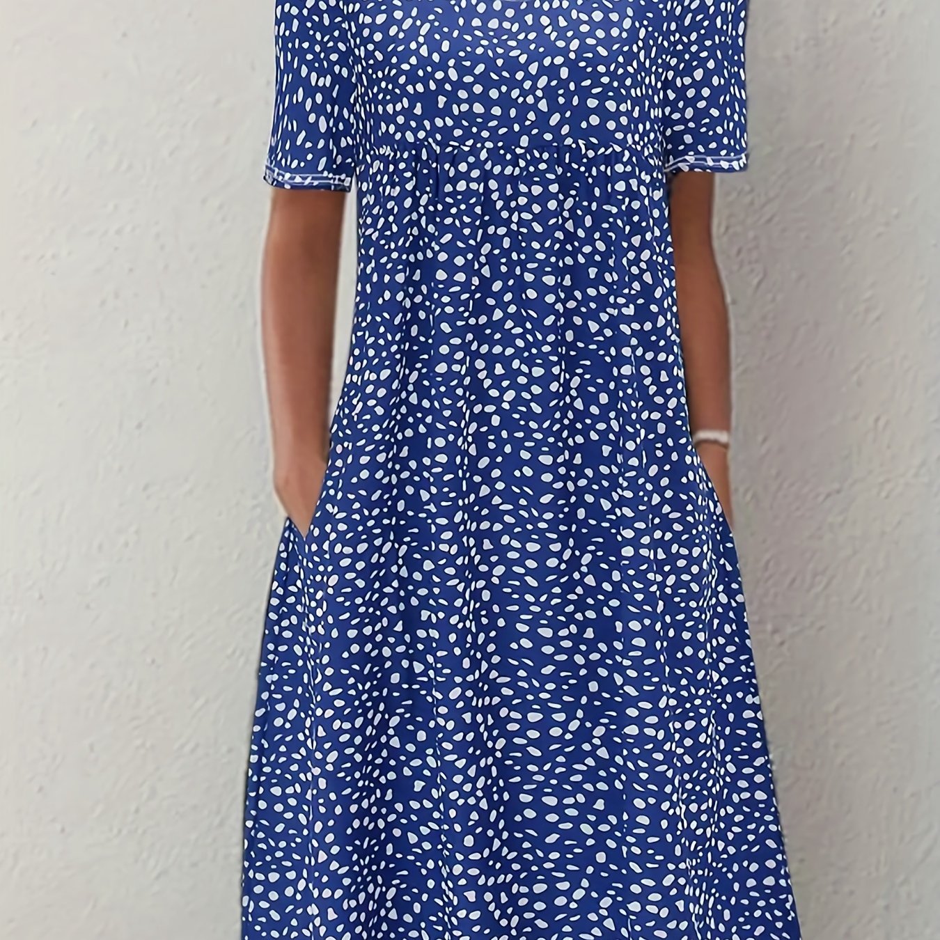 Boho Floral Print Dual Pockets Dress, Casual Crew Neck Short Sleeve Dress, Women's Clothing - veyora