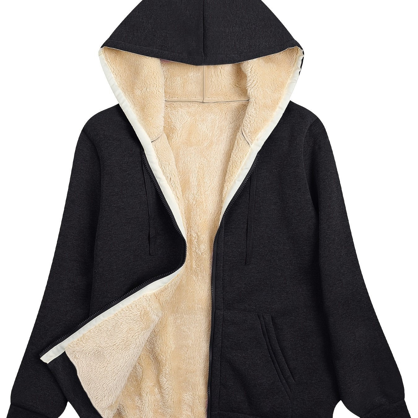 Women's Plush Fleece - Lined Hooded Zip - Up Jacket - Oversized Winter Coat with H - Silhouette, Vibrant Yellow & White Lining, Machine Washable Casual Outerwear for Fall/Winter, Winter Jacket - veyora