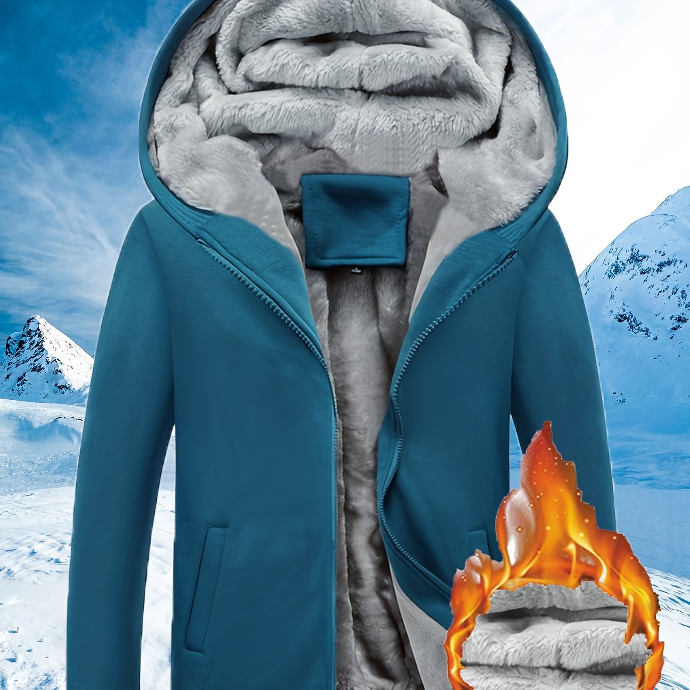 Color Block Fleece Hooded Jacket - Winter Warm Zipper Casual Hoodie - Women's Clothing - veyora