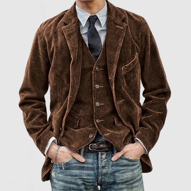 Stylish Vintage Blazer and Vest Set - veyora