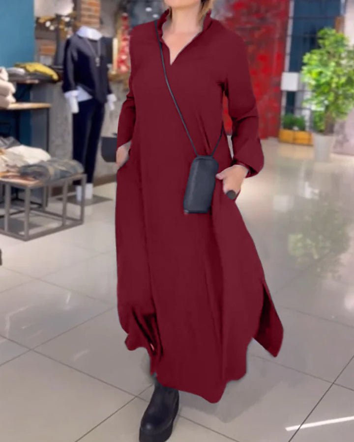 Zoe™ - Loose Long Dress With Side Slit Lapel - veyora
