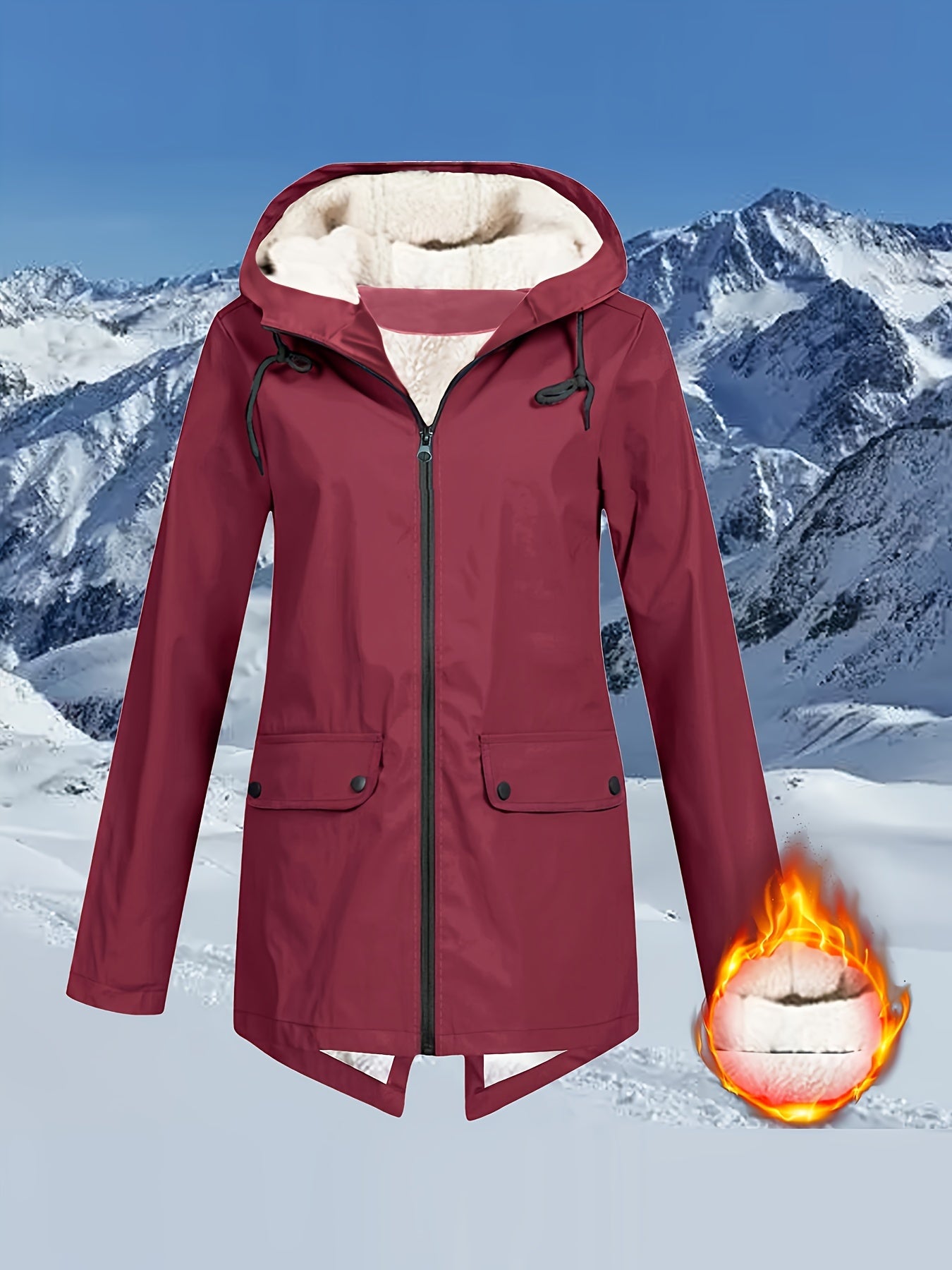 Women's High Quality Hooded Windbreaker Jacket - Navy Blue with Faux Fur Trim, Zippered Pockets, and Adjustable Hood for Outdoor Winter Activities, Cold Weather Apparel | Casual Outdoor Style | Plush Lined Comfort - veyora