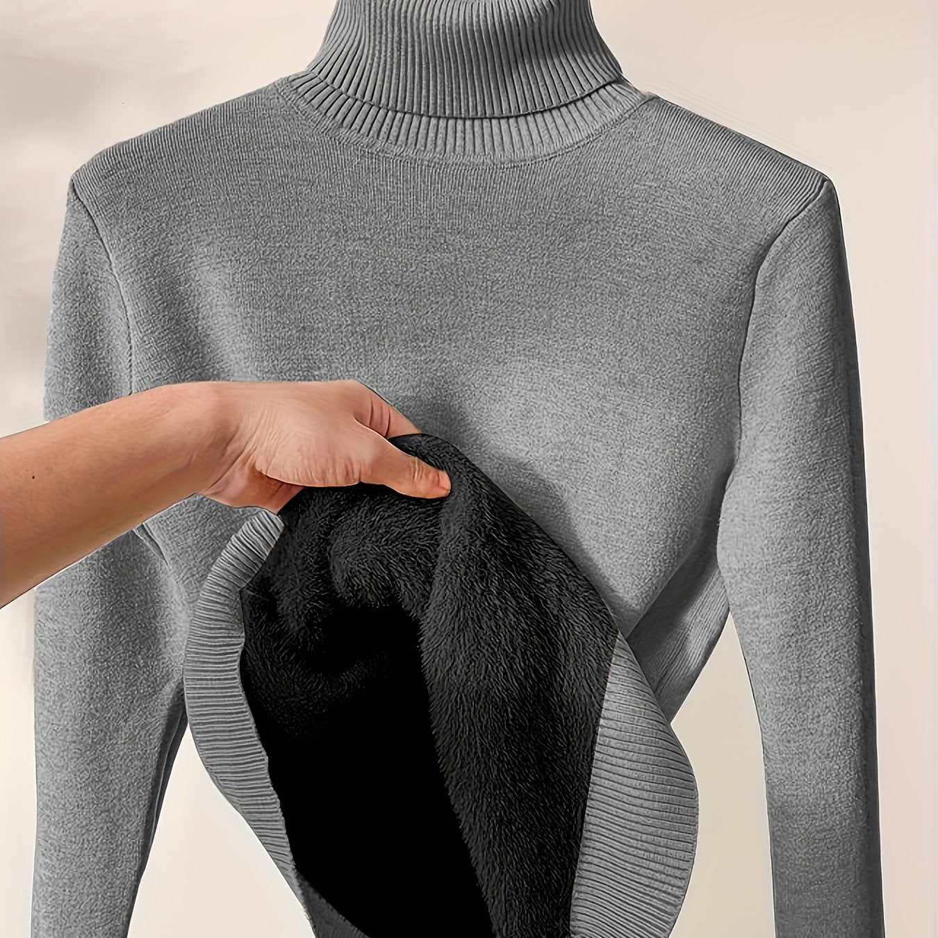 Long Sleeve Solid Turtle Neck Pullover Sweater, Casual Thermal Sweater For Fall & Winter, Women's Clothing - veyora
