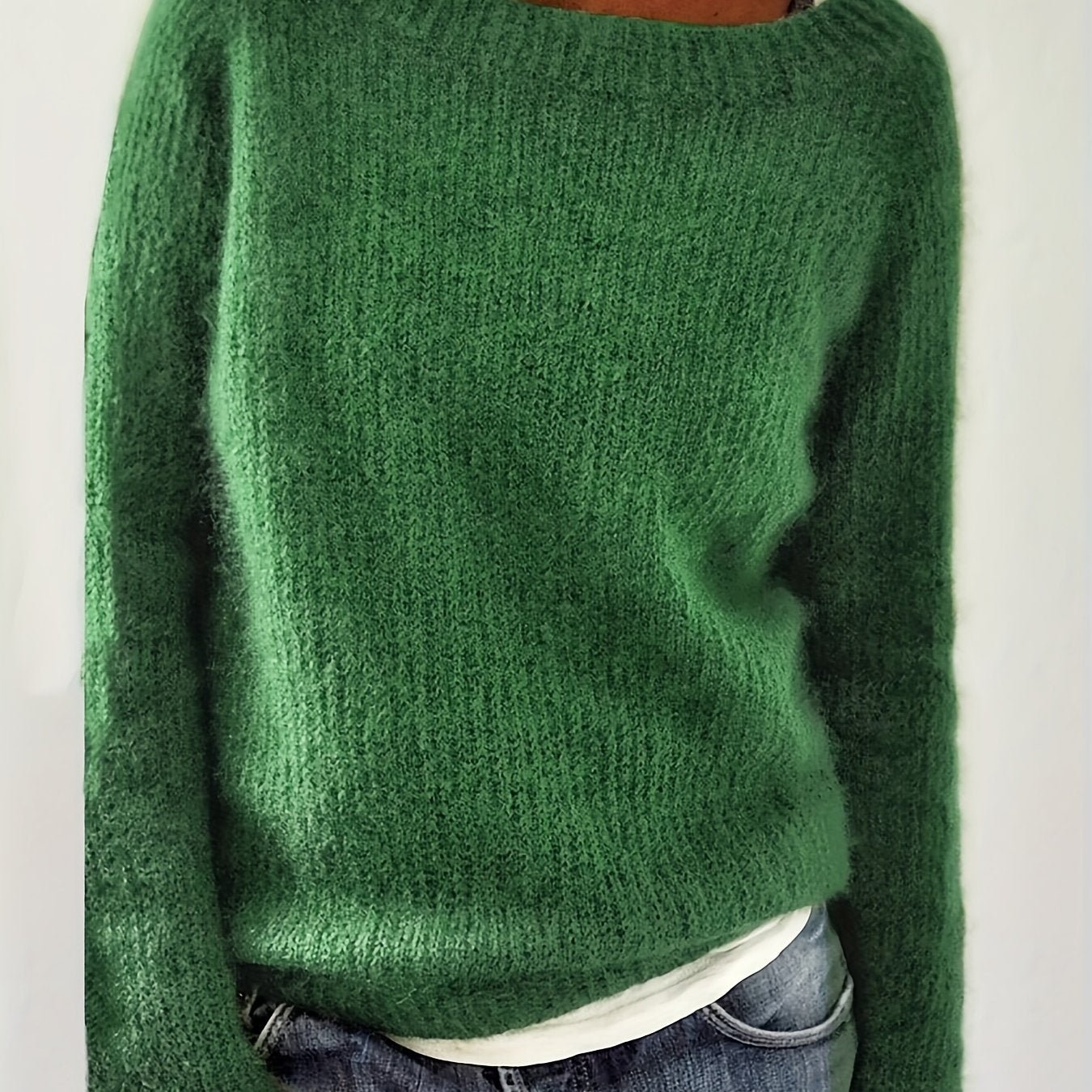 Long Sleeve Solid Crew Neck Casual Drop Shoulder Sweater, Women's Clothing - veyora