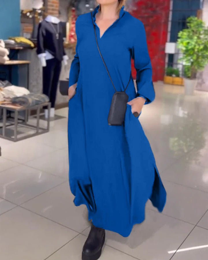 Zoe™ - Loose Long Dress With Side Slit Lapel - veyora