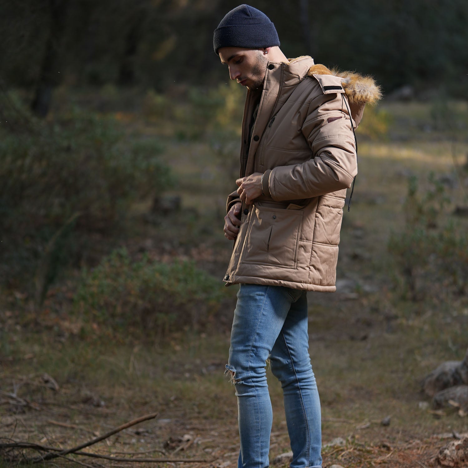 Men's Fleece Lined Parka Jacket - Hooded Puffer Warm Coat - veyora
