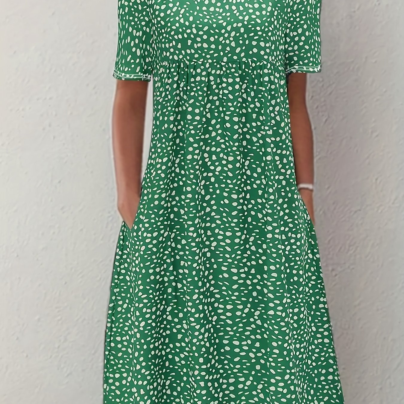 Boho Floral Print Dual Pockets Dress, Casual Crew Neck Short Sleeve Dress, Women's Clothing - veyora