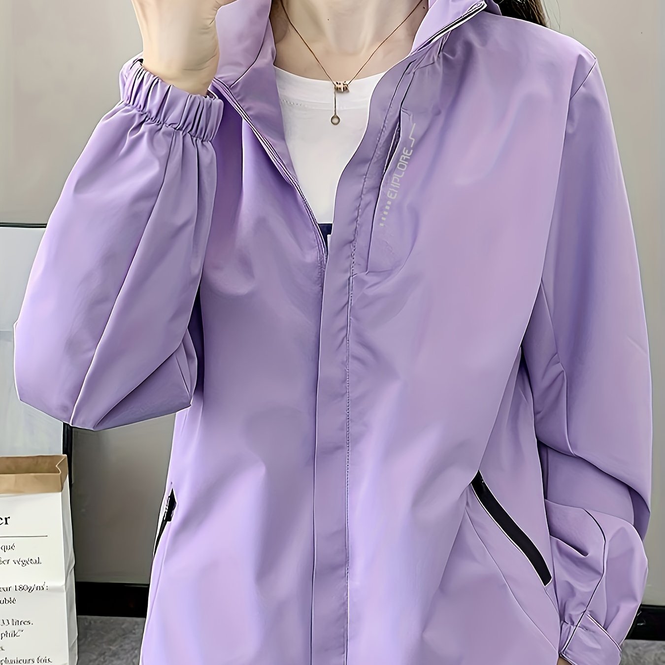 Women's Lightweight Windproof Hooded Jacket - Breathable, Comfortable Outdoor Coat for Fall & Winter Activities, Purple, Zip - Up Design with Pockets, Perfect for Hiking & Casual Wear - veyora