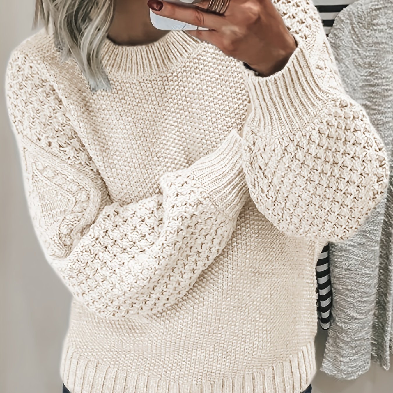 Cozy Womens Crew Neck Pullover Sweater - Soft Knit, Long Sleeve, Solid Color - Perfect for Fall & Winter Wardrobe - Fashionable and Warm Casual Style - veyora