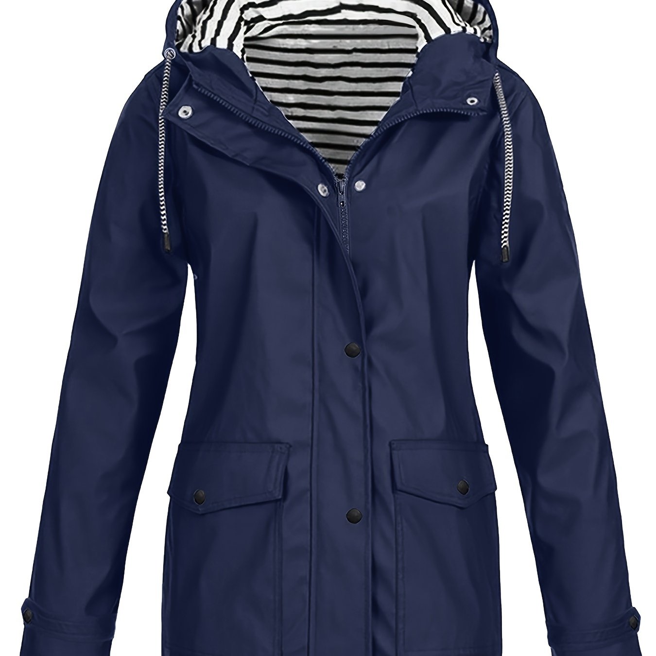 Casual Long Sleeve Drawstring Hooded Striped Lined Zip Up Jacket - Women's Outerwear For Fall & Winter Clothing - veyora