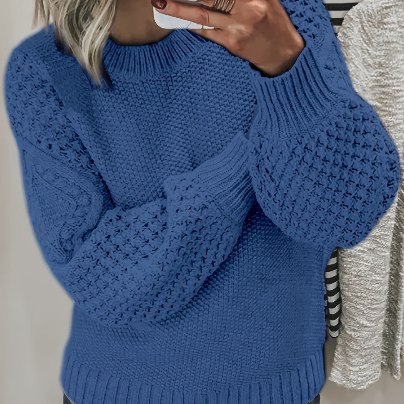 Cozy Womens Crew Neck Pullover Sweater - Soft Knit, Long Sleeve, Solid Color - Perfect for Fall & Winter Wardrobe - Fashionable and Warm Casual Style - veyora