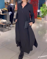 Zoe™ - Loose Long Dress With Side Slit Lapel - veyora