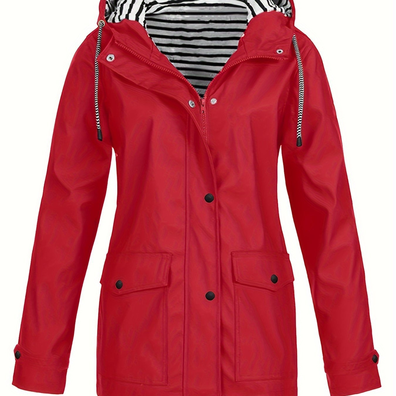 Casual Long Sleeve Drawstring Hooded Striped Lined Zip Up Jacket - Women's Outerwear For Fall & Winter Clothing - veyora