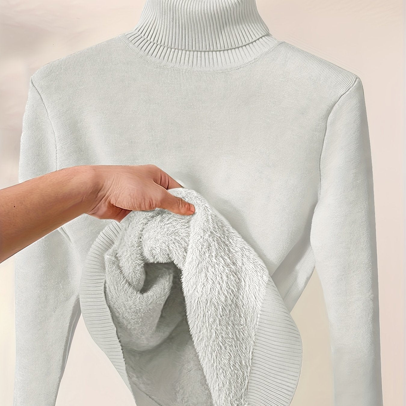 Long Sleeve Solid Turtle Neck Pullover Sweater, Casual Thermal Sweater For Fall & Winter, Women's Clothing - veyora