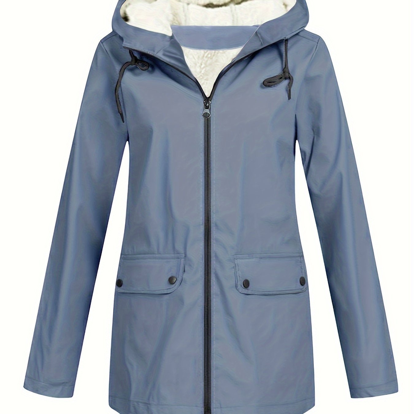 Women's High Quality Hooded Windbreaker Jacket - Navy Blue with Faux Fur Trim, Zippered Pockets, and Adjustable Hood for Outdoor Winter Activities, Cold Weather Apparel | Casual Outdoor Style | Plush Lined Comfort - veyora
