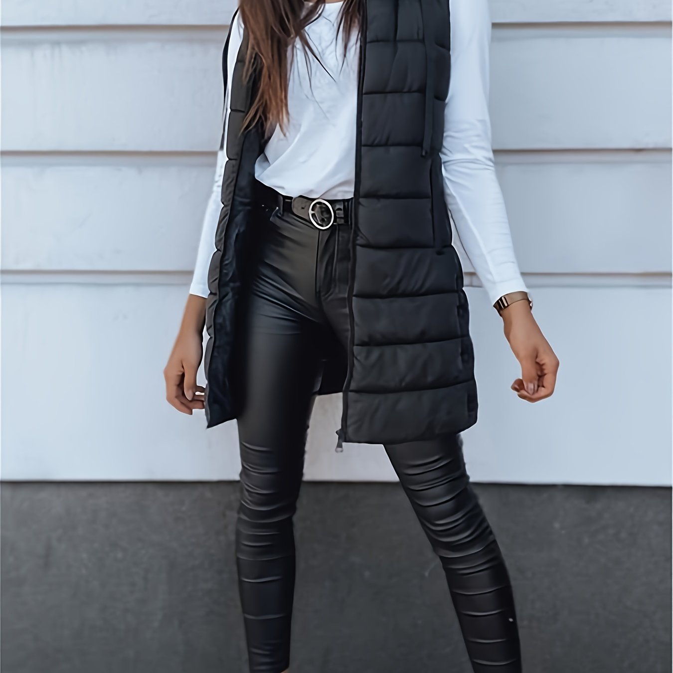 Warm Thickened 100% Polyester Hooded Puffer Vest - Women's Elegant Solid Color All - Season Coat - Lightweight 1g/m² Fabric Woven Weave Adult Outerwear - veyora