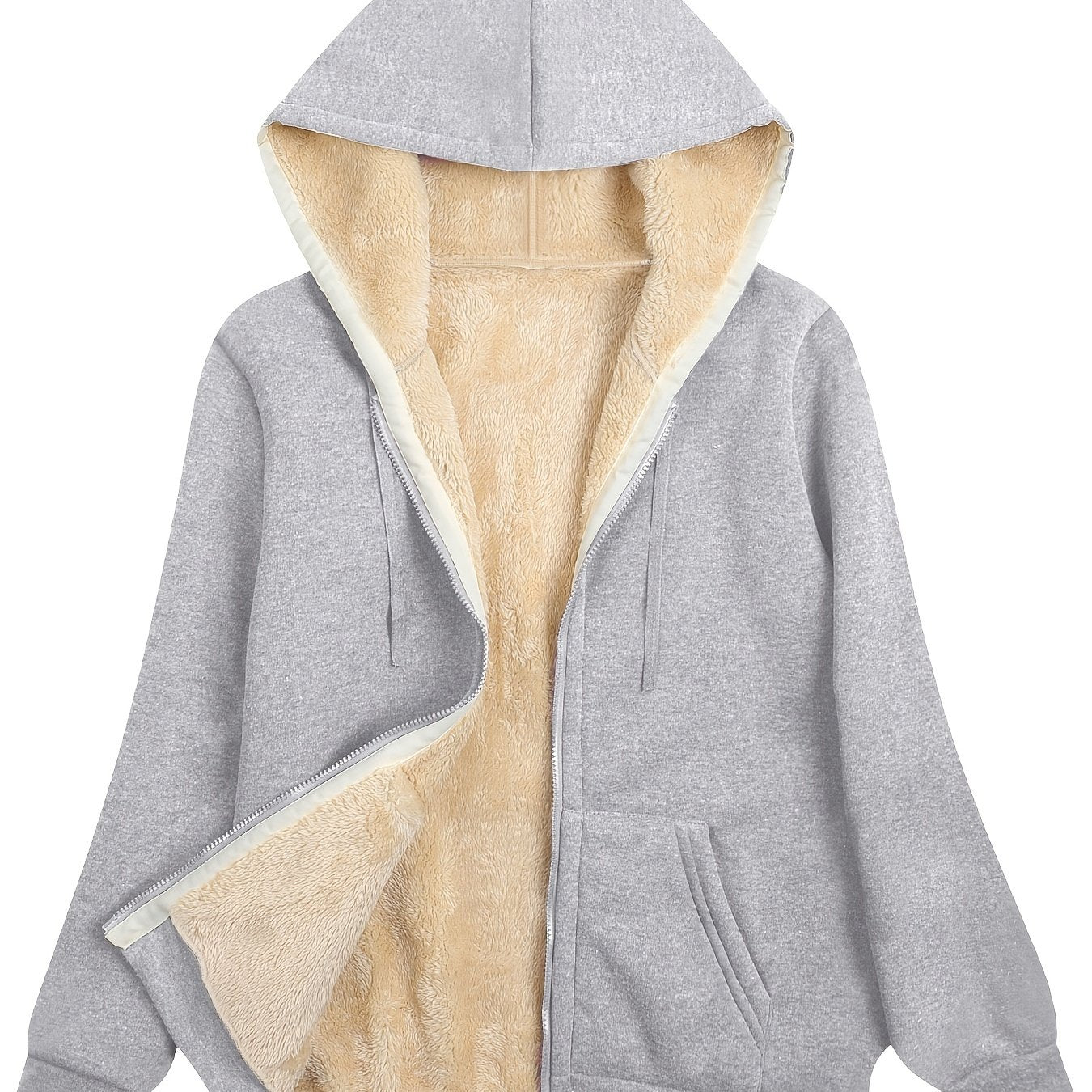 Women's Plush Fleece - Lined Hooded Zip - Up Jacket - Oversized Winter Coat with H - Silhouette, Vibrant Yellow & White Lining, Machine Washable Casual Outerwear for Fall/Winter, Winter Jacket - veyora