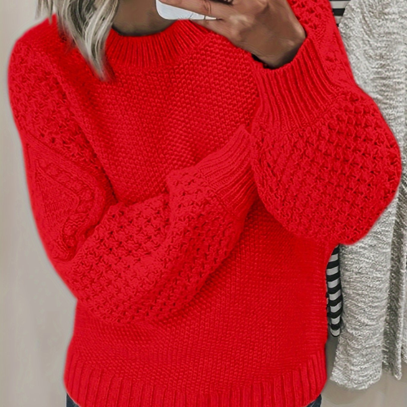 Cozy Womens Crew Neck Pullover Sweater - Soft Knit, Long Sleeve, Solid Color - Perfect for Fall & Winter Wardrobe - Fashionable and Warm Casual Style - veyora