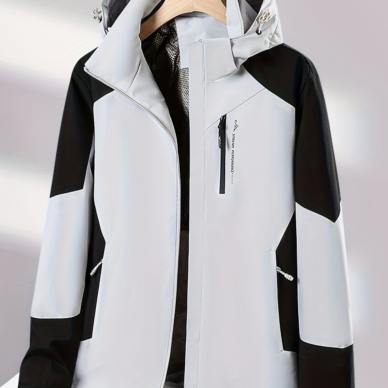 Women'S Winter Lightweight Windproof Jacket - Stylish Color Block Zip - Up Coat with Hood, Long Sleeves, and Polyester Lining for Warmth & Comfort, Ladies' Outerwear - veyora