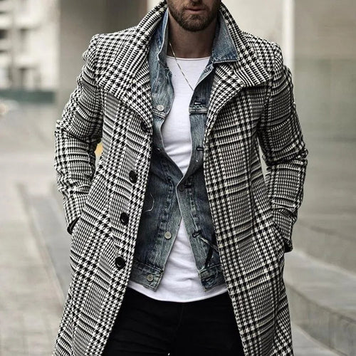 Stylish Retro Double Breasted Long Checkered Coat