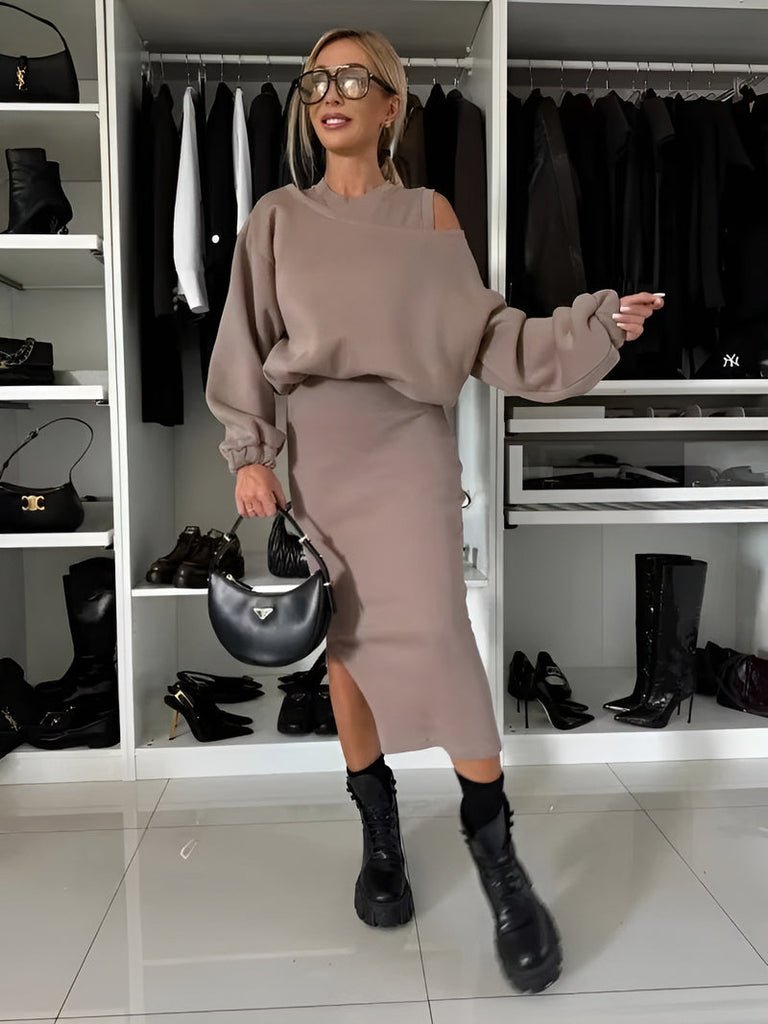 Aria™ - Elegant Two - piece Set (Dress + Pullover) - veyora