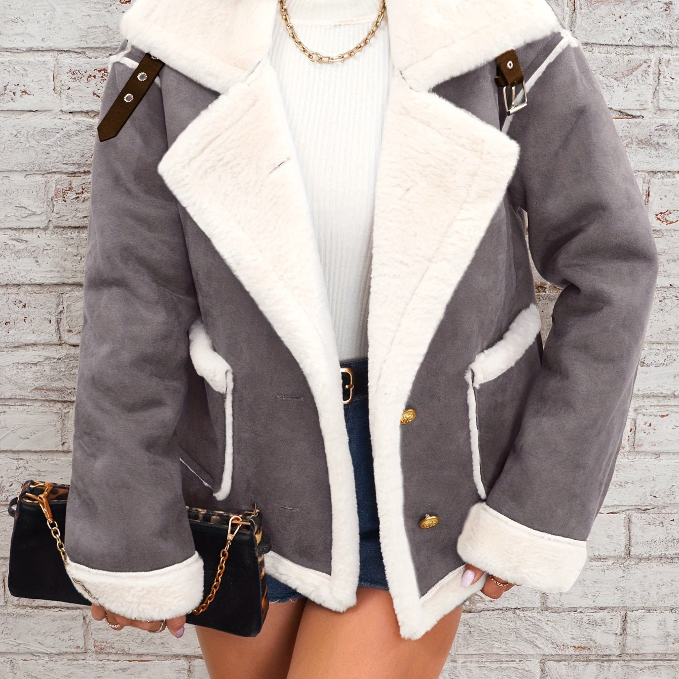 Womens Ultra - Soft Plush Lapel Jacket - Winter Warm Casual Outwear with Stylish Faux Fur Collar - Insulated Comfort, Trendy Design for Versatile Styling - veyora