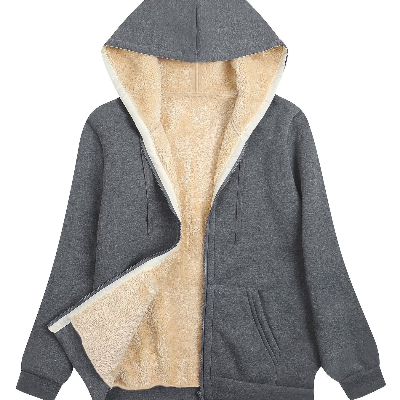 Women's Plush Fleece - Lined Hooded Zip - Up Jacket - Oversized Winter Coat with H - Silhouette, Vibrant Yellow & White Lining, Machine Washable Casual Outerwear for Fall/Winter, Winter Jacket - veyora