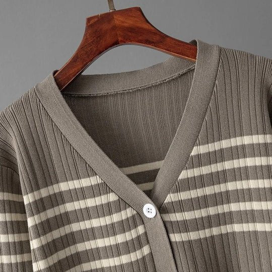 Comfortable Knitted Striped Set - veyora