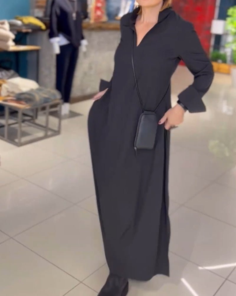 Zoe™ - Loose Long Dress With Side Slit Lapel - veyora