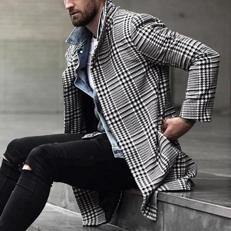 Stylish Retro Double Breasted Long Checkered Coat