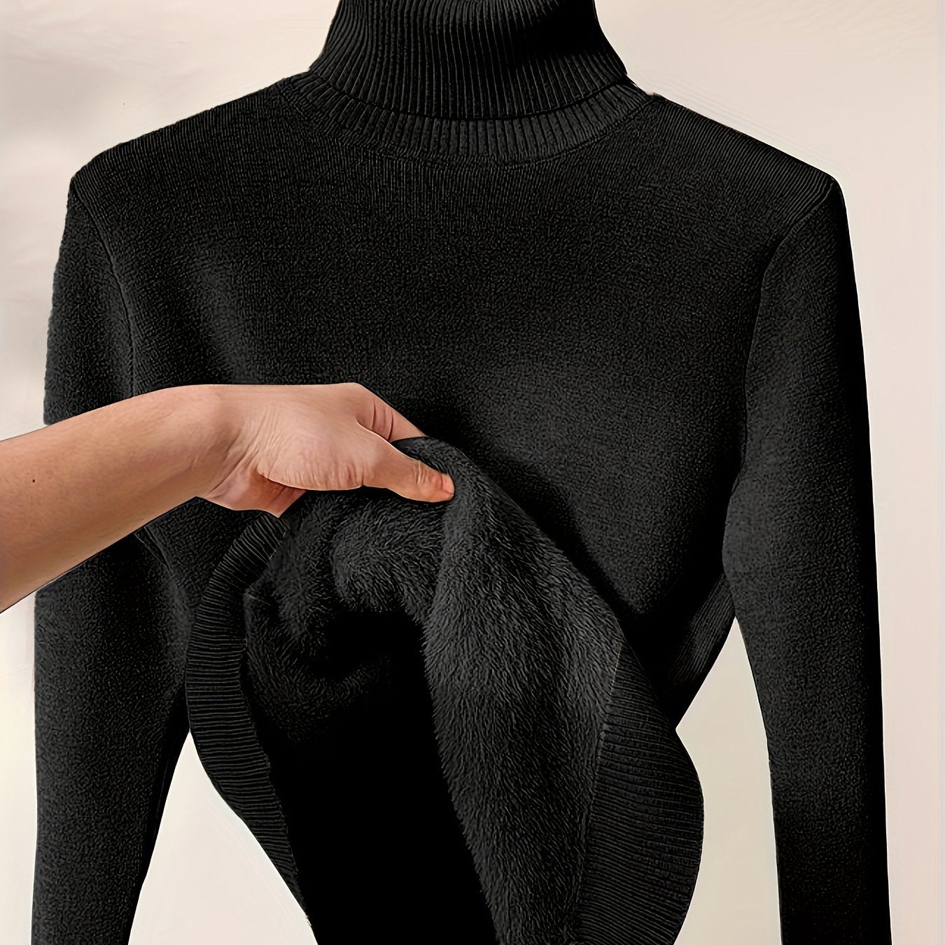 Long Sleeve Solid Turtle Neck Pullover Sweater, Casual Thermal Sweater For Fall & Winter, Women's Clothing - veyora