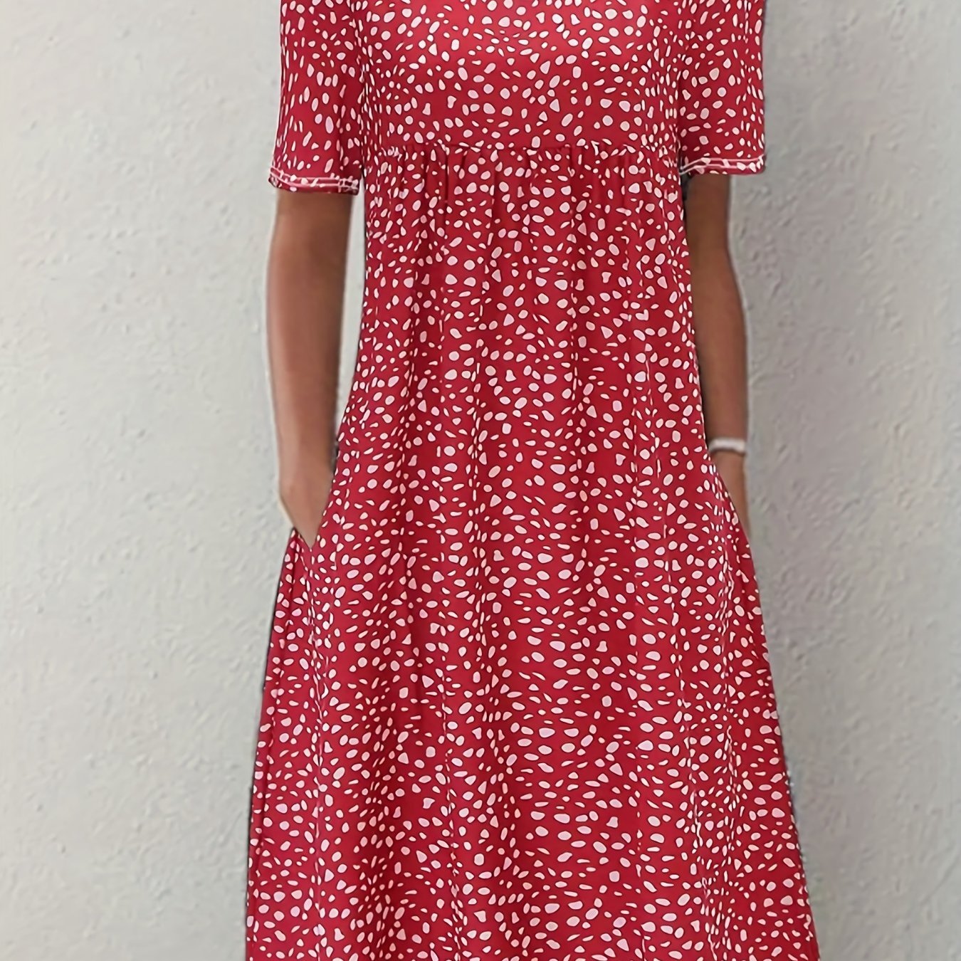 Boho Floral Print Dual Pockets Dress, Casual Crew Neck Short Sleeve Dress, Women's Clothing - veyora