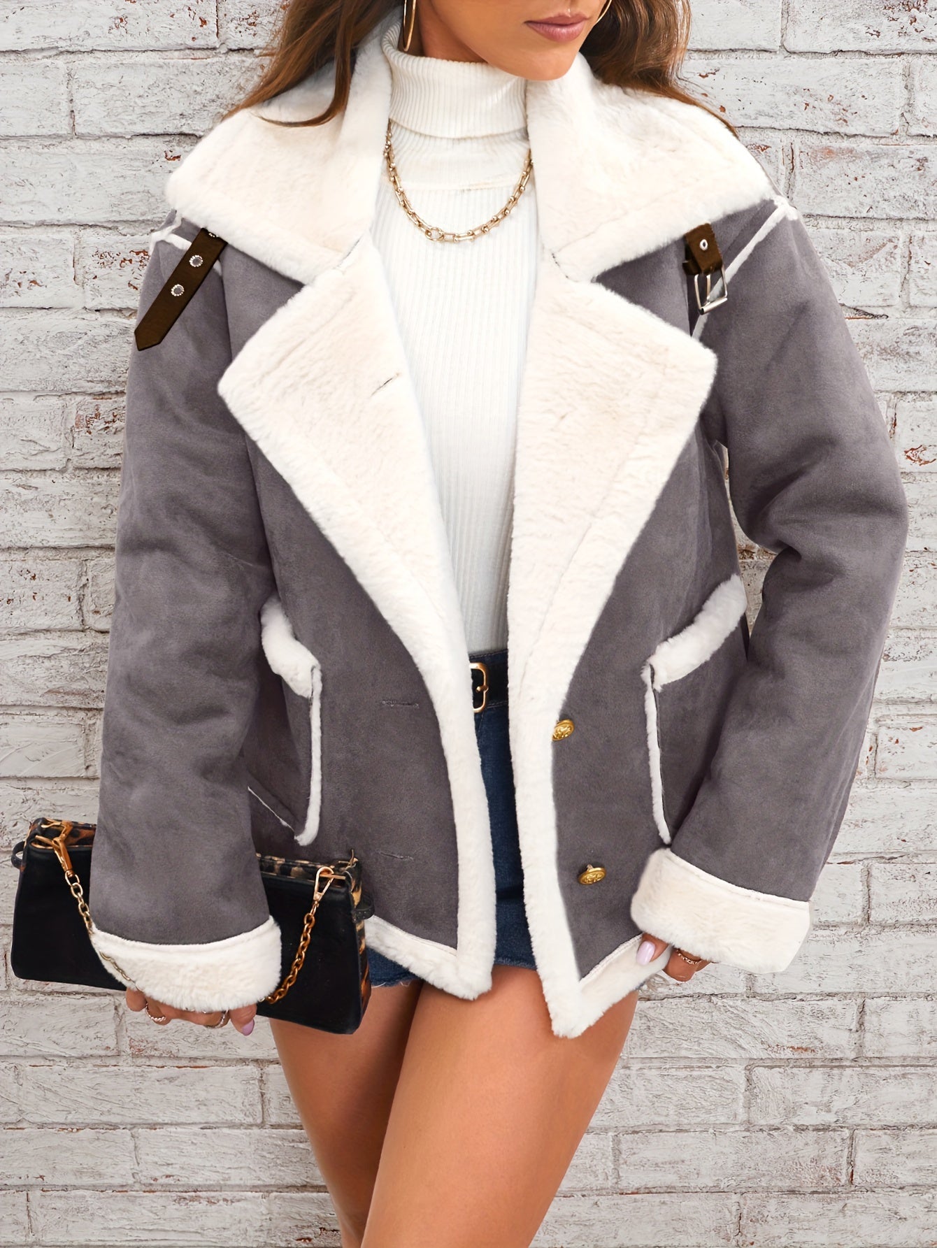 Womens Ultra - Soft Plush Lapel Jacket - Winter Warm Casual Outwear with Stylish Faux Fur Collar - Insulated Comfort, Trendy Design for Versatile Styling - veyora