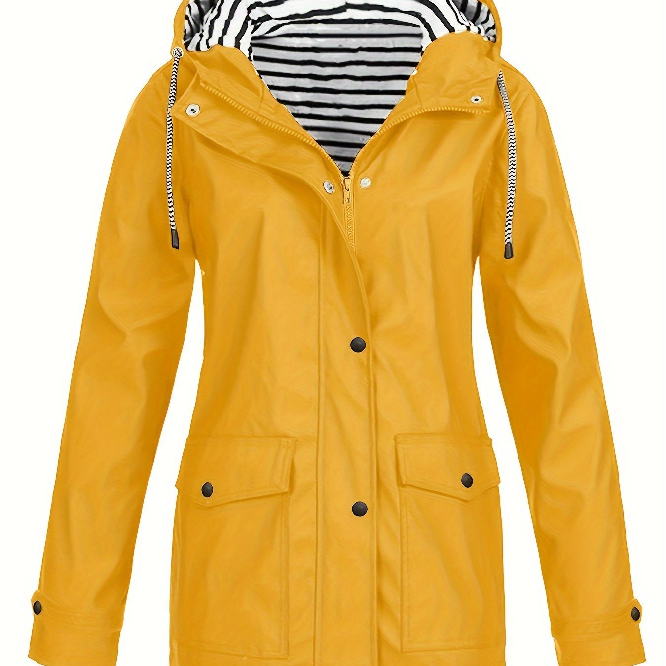 Casual Long Sleeve Drawstring Hooded Striped Lined Zip Up Jacket - Women's Outerwear For Fall & Winter Clothing - veyora
