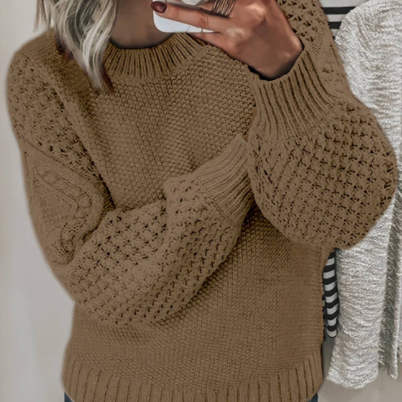 Cozy Womens Crew Neck Pullover Sweater - Soft Knit, Long Sleeve, Solid Color - Perfect for Fall & Winter Wardrobe - Fashionable and Warm Casual Style - veyora