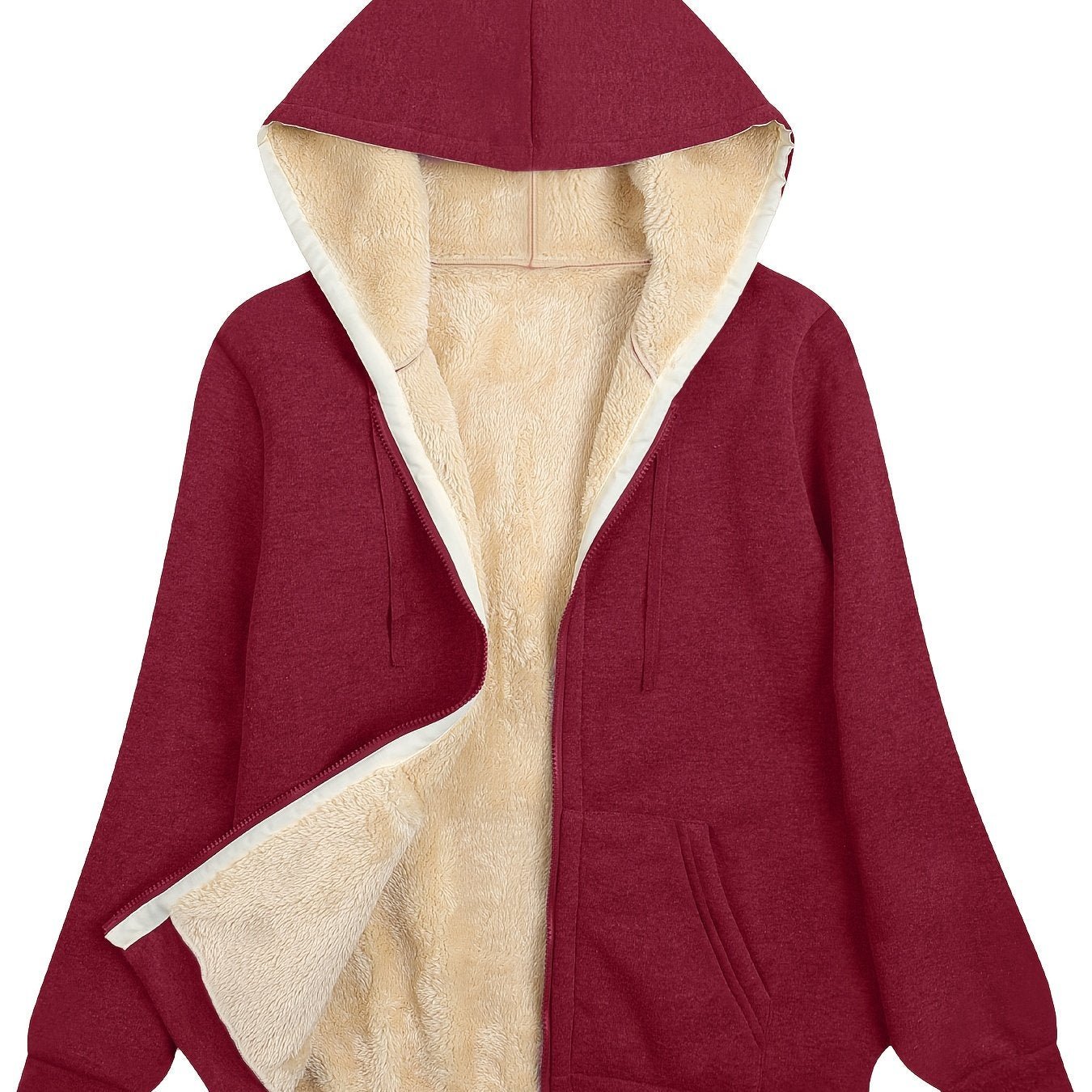 Women's Plush Fleece - Lined Hooded Zip - Up Jacket - Oversized Winter Coat with H - Silhouette, Vibrant Yellow & White Lining, Machine Washable Casual Outerwear for Fall/Winter, Winter Jacket - veyora