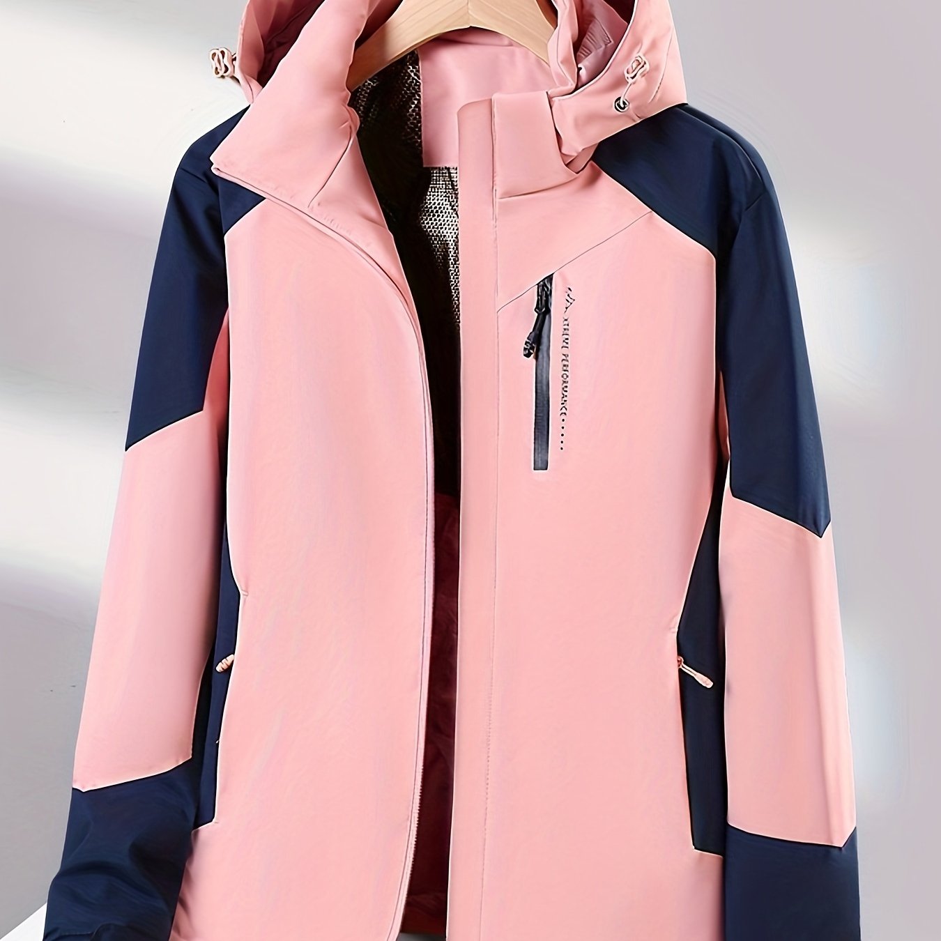 Women'S Winter Lightweight Windproof Jacket - Stylish Color Block Zip - Up Coat with Hood, Long Sleeves, and Polyester Lining for Warmth & Comfort, Ladies' Outerwear - veyora