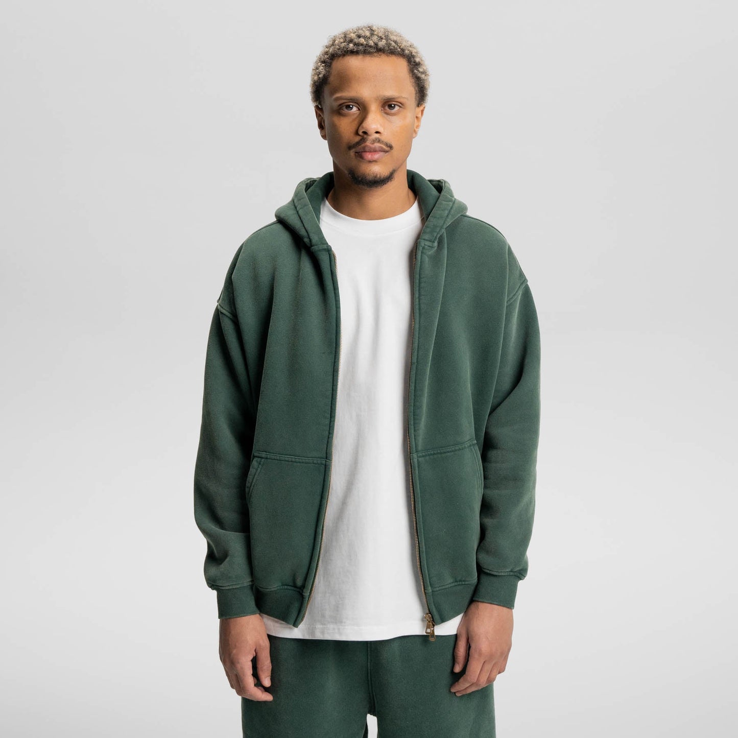 Loose Fit Washed Zip Up Hoodie